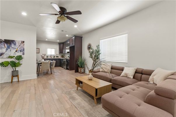 Dining room, Interior, Kitchen, Living room, Recessed Lighting, Wood Texture Flooring
