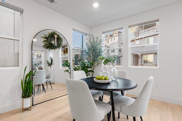 Dining room, Interior, Recessed Lighting, Wood Texture Flooring