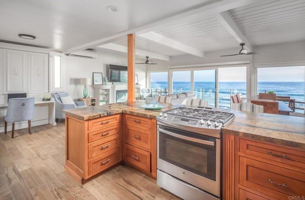 Dining room, Interior, Kitchen, Recessed Lighting, Stainless Steel Appliances, Water, Wood Texture Flooring