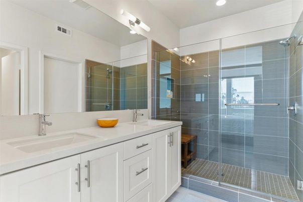 Bathroom, Dual Sink Vanities, Glass Shower, Interior, Recessed Lighting