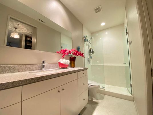 Bathroom, Glass Shower, Interior, Recessed Lighting