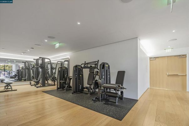 Fitness Equipment, Gym, Interior, Recessed Lighting, Wood Texture Flooring