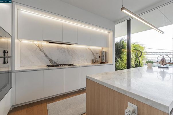 Interior, Kitchen, Marble Walls, Wood Texture Flooring