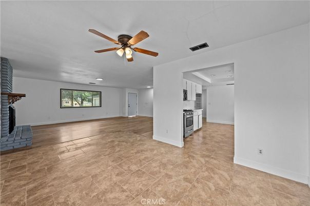 Empty room, Fireplace, Interior, Kitchen, Recessed Lighting