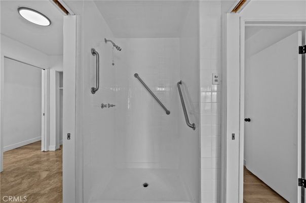 Bathroom, Glass Shower, Interior, Wood Texture Flooring