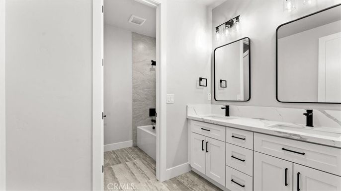 Bathroom, Dual Sink Vanities, Interior, Wood Texture Flooring