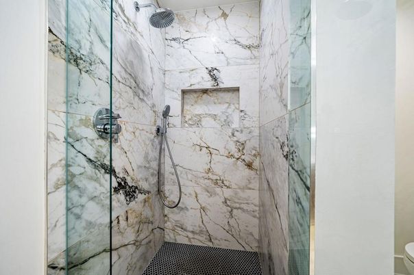 Bathroom, Glass Shower, Interior, Marble Walls
