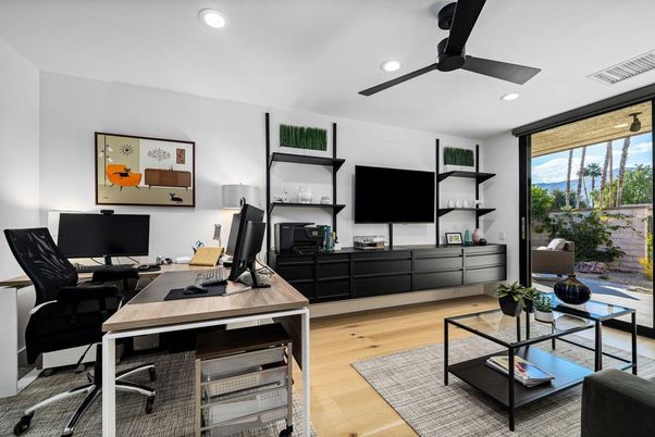 Home Office, Interior, Recessed Lighting, Wood Texture Flooring
