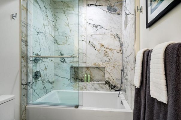 Bathroom, Glass Shower, Interior, Marble Walls