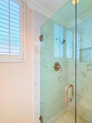 Bathroom, Glass Shower, Interior, Marble Walls