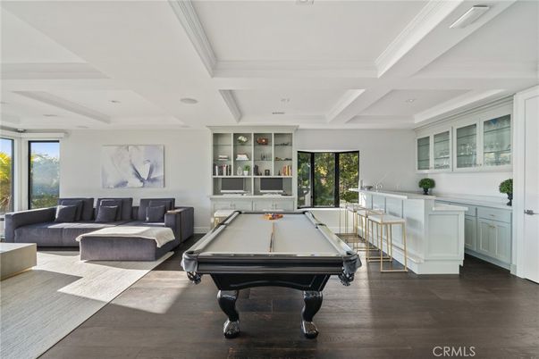 Billiard Table, Game Room, Interior, Recessed Lighting, Wood Texture Flooring