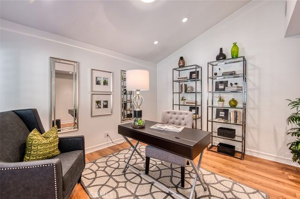 Home Office, Interior, Recessed Lighting, Wood Texture Flooring