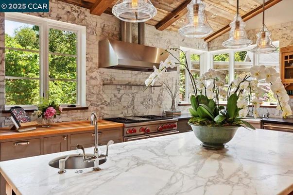 Interior, Kitchen, Pendant Lights, Stainless Steel Appliances, Wooden Beams, Wooden Ceilings