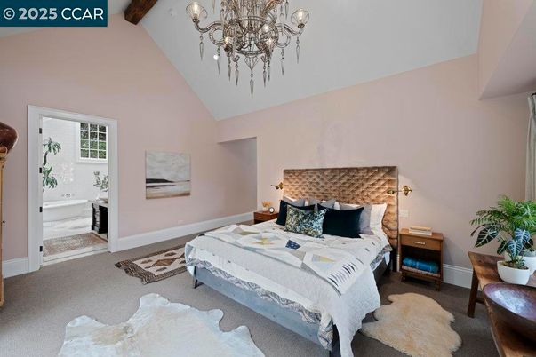 Bedroom, Chandelier, Interior, Wooden Beams