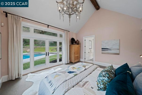 Bedroom, Chandelier, Interior, Wooden Beams