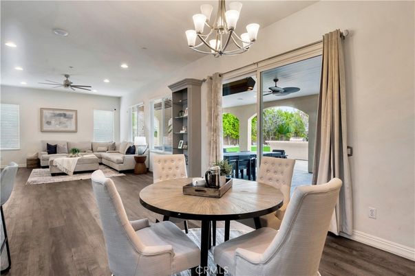 Chandelier, Dining room, Interior, Living room, Recessed Lighting, Wood Texture Flooring