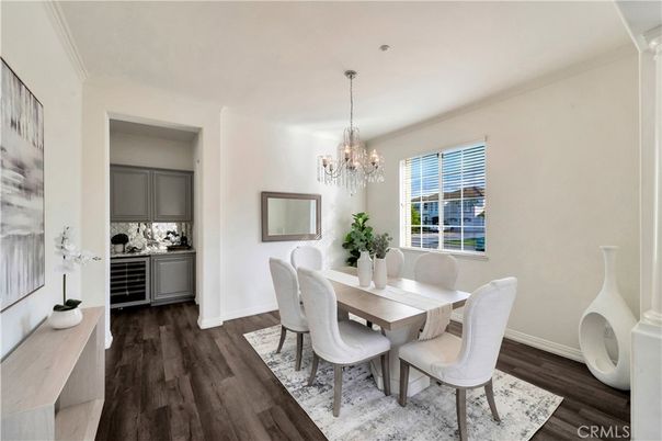 Chandelier, Dining room, Interior, Wood Texture Flooring