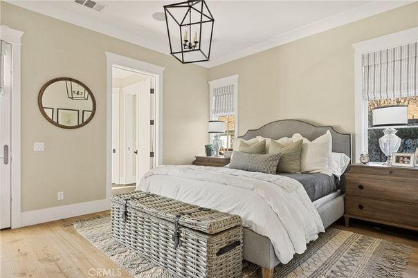 Bedroom, Interior, Pendant Lights, Wood Texture Flooring