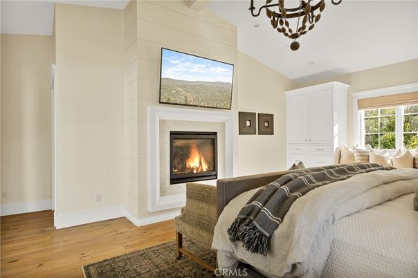 Bedroom, Fireplace, Interior, Wood Texture Flooring