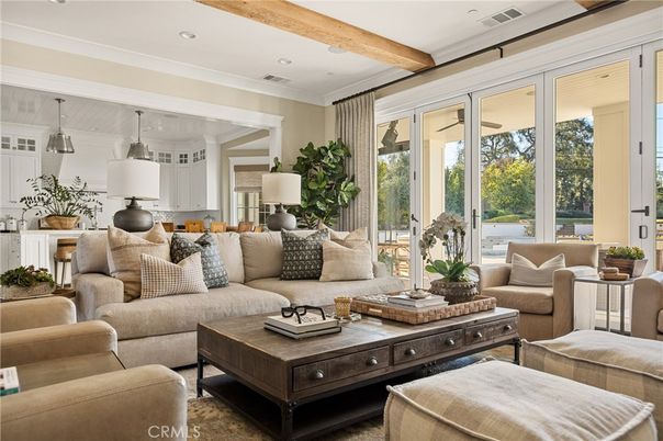 Interior, Living room, Pendant Lights, Recessed Lighting, Wooden Beams