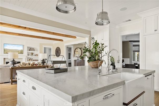 Interior, Kitchen, Pendant Lights, Wooden Beams, Wood Texture Flooring