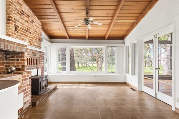 Empty room, Fireplace, Interior, Stone Walls, Wooden Beams, Wooden Ceilings
