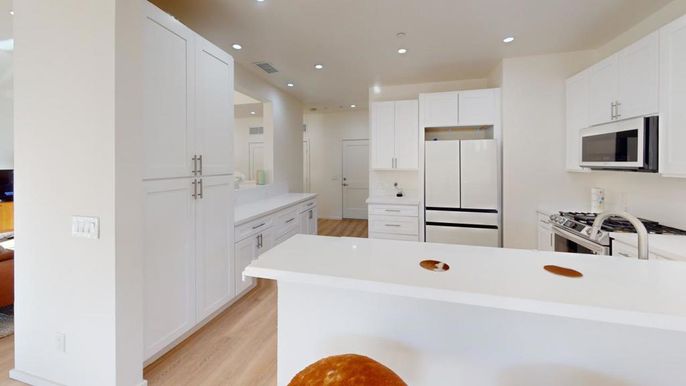 Interior, Kitchen, Recessed Lighting, Wood Texture Flooring