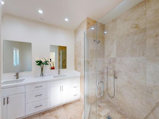Bathroom, Dual Sink Vanities, Glass Shower, Interior, Recessed Lighting