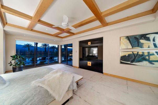 Bedroom, Interior, Recessed Lighting, Wooden Beams
