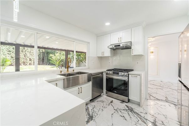 Interior, Kitchen, Marble, Recessed Lighting, Stainless Steel Appliances