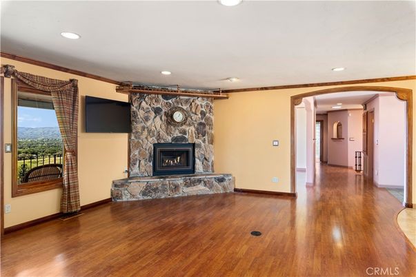 Empty room, Fireplace, Interior, Recessed Lighting, Wood Texture Flooring