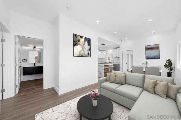 Dining room, Interior, Kitchen, Living room, Pendant Lights, Recessed Lighting, Wood Texture Flooring