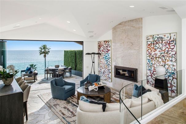 Dining room, Fireplace, Interior, Living room, Recessed Lighting, Water