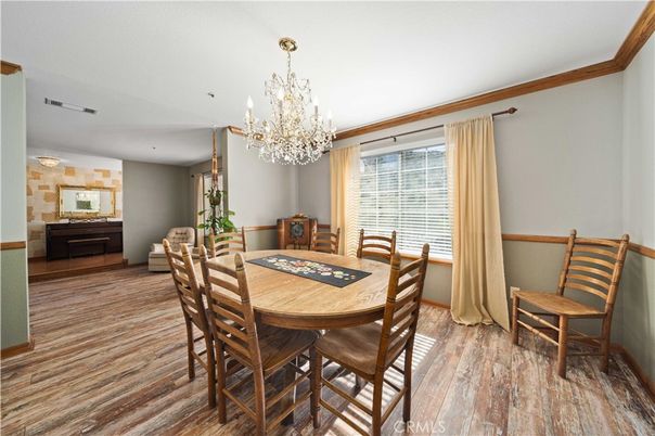 Chandelier, Dining room, Interior, Wood Texture Flooring