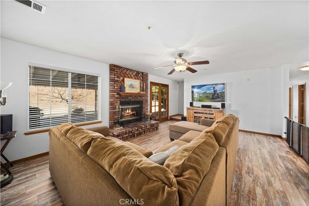 Fireplace, Interior, Living room, Stone Walls, Wood Texture Flooring