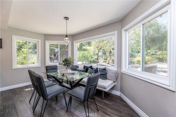 Dining room, Interior, Pendant Lights, Wood Texture Flooring