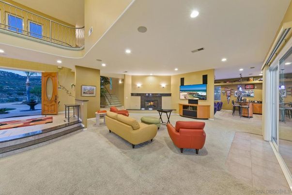 Dining room, Fireplace, Interior, Living room, Pendant Lights, Recessed Lighting