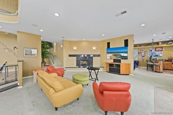 Dining room, Fireplace, Interior, Living room, Recessed Lighting