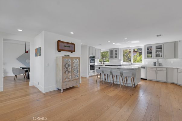 Dining room, Interior, Kitchen, Recessed Lighting, Stainless Steel Appliances, Wood Texture Flooring
