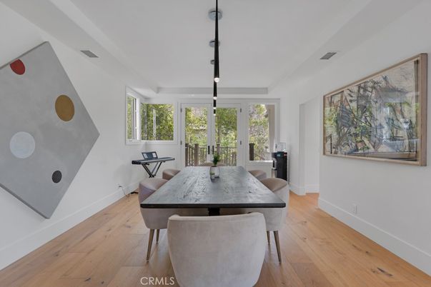 Dining room, Interior, Pendant Lights, Wood Texture Flooring