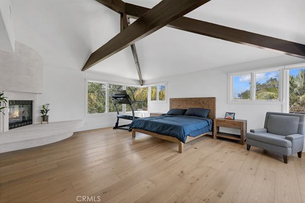 Bedroom, Fireplace, Interior, Wooden Beams, Wood Texture Flooring