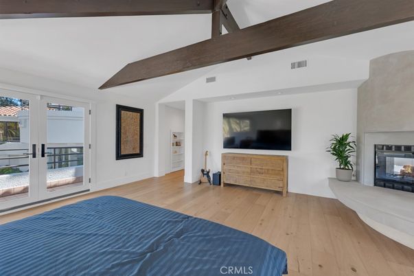 Bedroom, Fireplace, Interior, Wooden Beams, Wood Texture Flooring