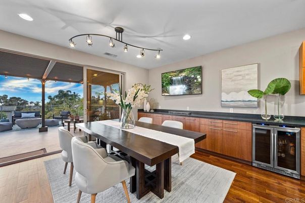 Dining room, Interior, Recessed Lighting, Wood Texture Flooring
