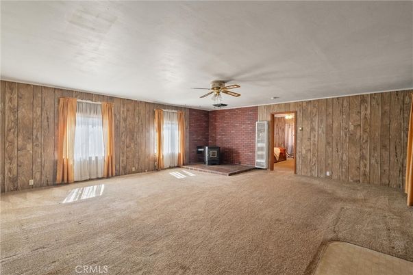 Empty room, Fireplace, Interior, Stone Walls, Wooden Walls