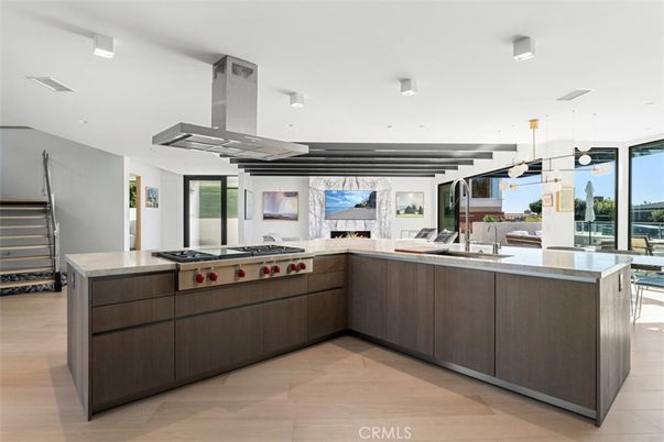 Interior, Kitchen, Pendant Lights, Recessed Lighting, Stainless Steel Appliances, Wooden Beams, Wood Texture Flooring