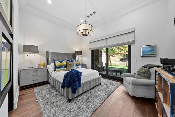 Bedroom, Interior, Pendant Lights, Recessed Lighting, Wood Texture Flooring