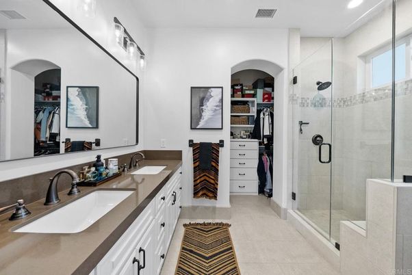 Bathroom, Dual Sink Vanities, Glass Shower, Interior, Recessed Lighting
