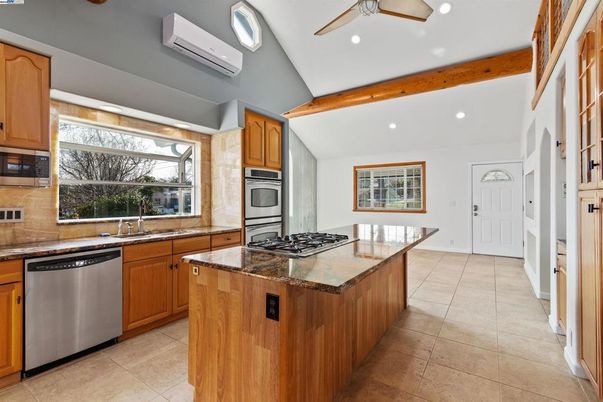 Interior, Kitchen, Recessed Lighting, Stainless Steel Appliances, Wooden Beams