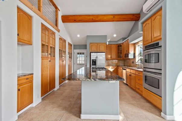 Interior, Kitchen, Recessed Lighting, Stainless Steel Appliances, Wooden Beams