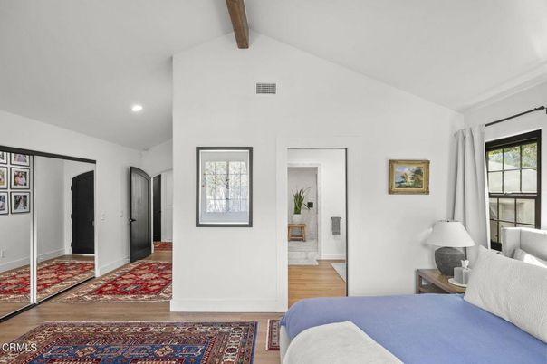 Bedroom, Interior, Recessed Lighting, Wooden Beams, Wood Texture Flooring